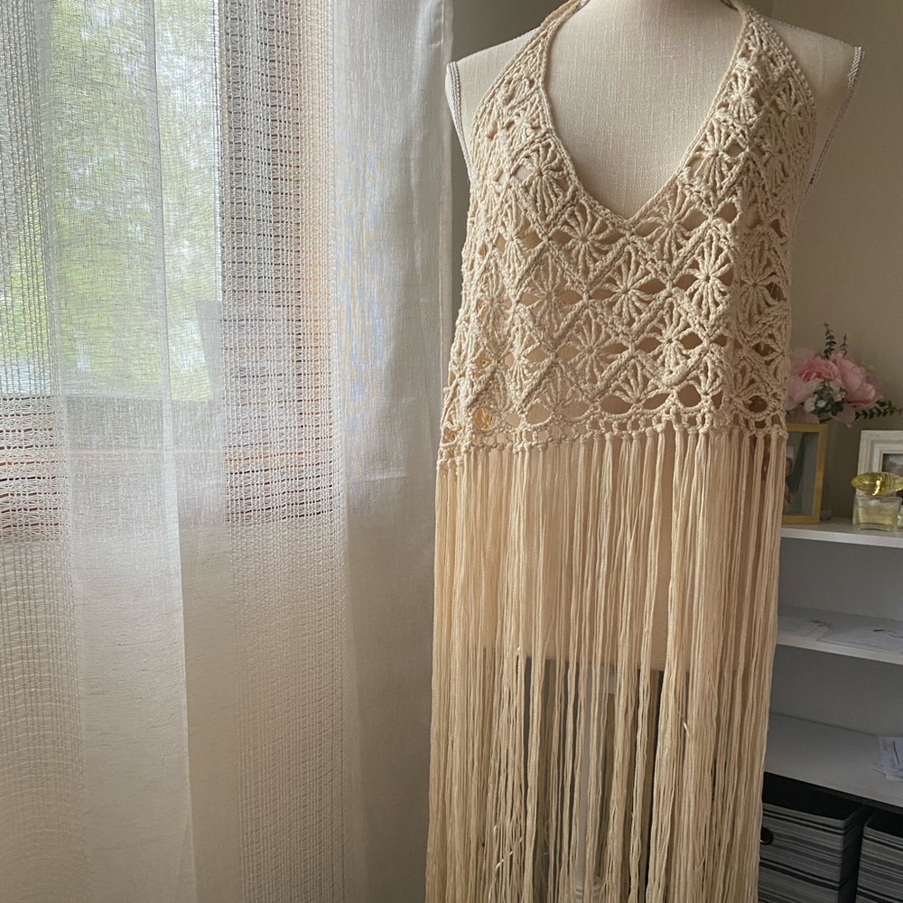 Macrame Long Fringe Halter Top